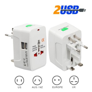 ปลั๊กไฟ Universal Travel Adaptor USB 2 port ALL IN ONE หัวแปลงปลั๊กทั้วโลก