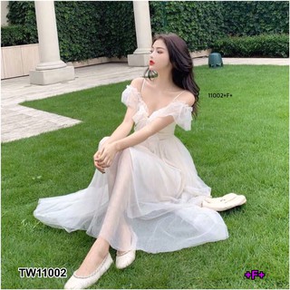 TwinsShopVip💗พร้อมส่ง TW11002 เดรสสายเดี่ยวเว้าไหล่ตาข่าย One-shoulder mesh dressOne-shoulder mesh dressOne-sh