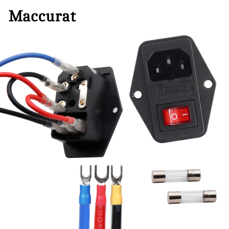 1/2/3 PCS 10A 250V สวิทช์ 3 in 1 AC Part Power Outlet สีแดง Triple Rocker สวิทช์ Fused โมดูลปลั๊กสําหรับ 3D ชิ้นส่วนเครื่องพิมพ์