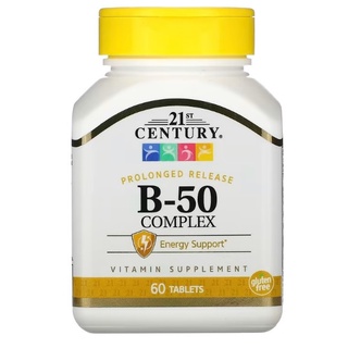 วิตามินบี50 B50 21st Century, B-50 Complex, Prolonged Release, 60 Tablets #วิตามินบีรวม