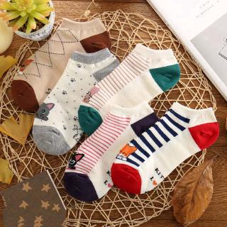 FINETOO  Ready Stock New Women Socks Low Cat Strip Autumn 5 style Cute Socks ถุงเท้าข้อสั้น