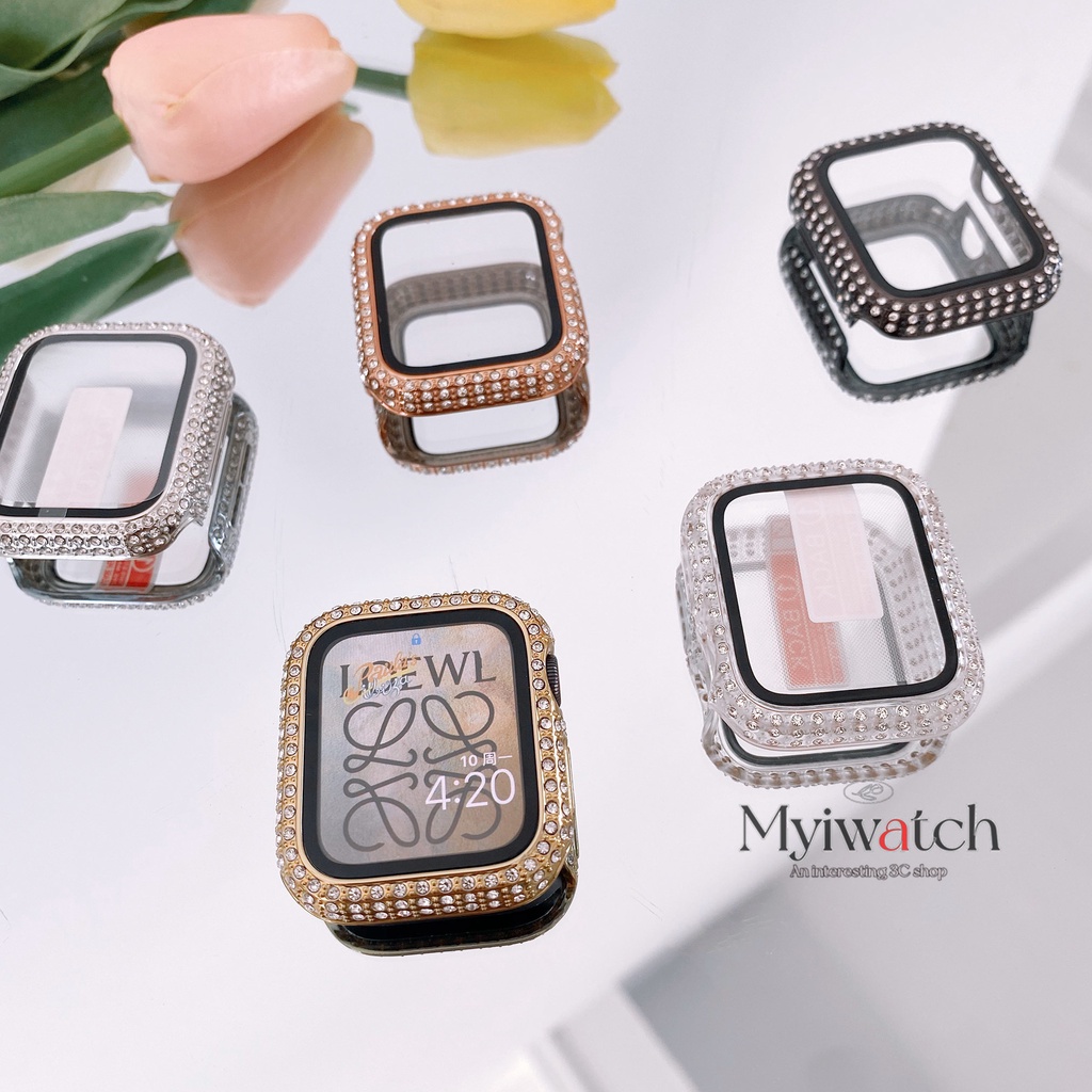 ฝาครอบนาฬิกา + กระจกนิรภัย สําหรับ แอปเปิล ดู 46 มม. 41 มม. 45 มม. 44 มม. 42 มม. 40 มม. 38 มม. เกราะป้องกันสําหรับ iwatch 10 9 8 7 6 5 4 3 2 1 กับ เต็มเพชรกรณี