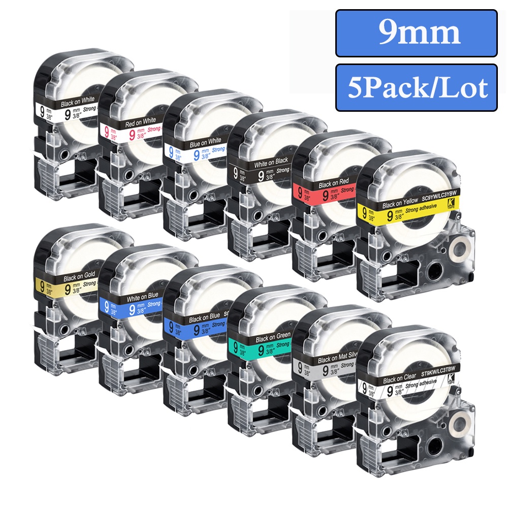 ริบบิ้นเครื่องพิมพ์ฉลาก SS9KW LC-3WBN SC9BW ST9KW SC9YW SC9BW 9 มม. สําหรับ Epson KingJim LW-300 LW-K400 LW-600P 5 ชิ้น