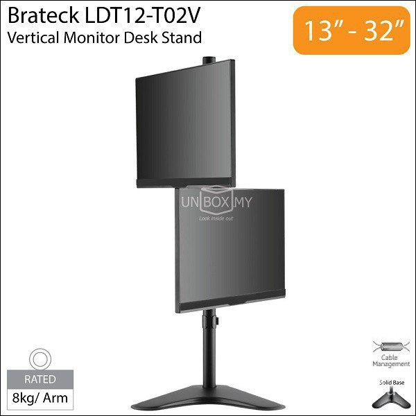 XbWz Brateck LDT12T02V 1332" Dual Monitor Stand 2 Monitor Vertical Up