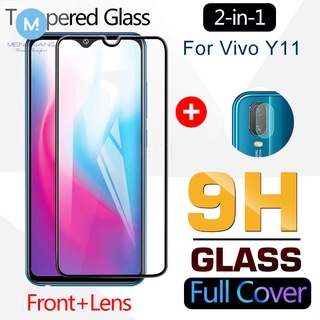 2-in-1 กระจกนิรภัย สําหรับ Vivo Y11 2019 ตัวป้องกันหน้าจอ ด้านหน้า + เลนส์กล้องนุ่ม กระจกนิรภัย ฟิล์มป้องกันความปลอดภัย ฝาครอบเต็มรูปแบบ Y 11