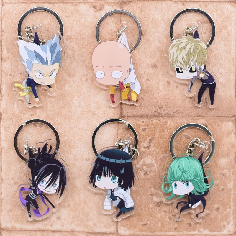One Punch Man Keychain Chibi Double Sided Acrylic Key Chain Pendant Anime Accessories Cartoon Key Ring Series #1
