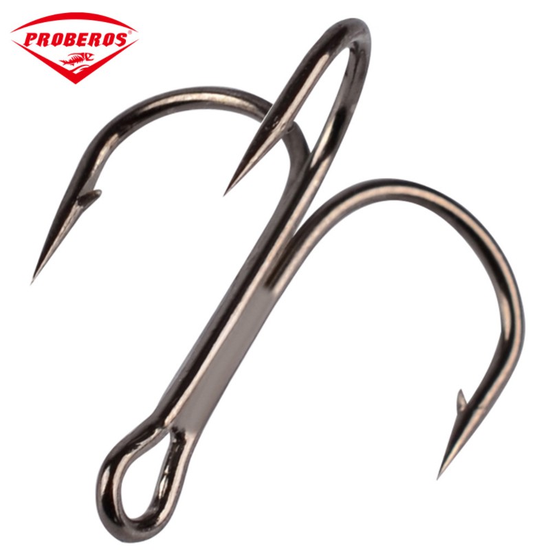 Pro BEROS 50 ชิ้น/ถุงตะขอตกปลา 2/4/6/8/10/12/14 # เหล็กคาร์บอนสูงสามตะขอ Barbed Hook Fishhooks Fishing Tackle