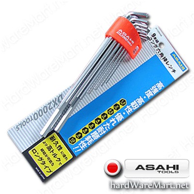 ASAHI ประแจหกเหลี่ยมตัวแอล 9 ตัวยาว มิล AYS0910 ของแท้ 100%