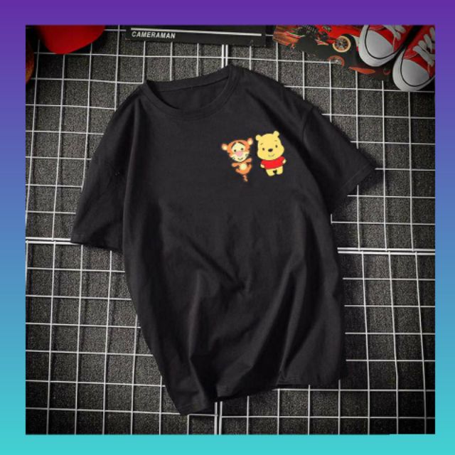 IS 2 สีผู้หญิงผู้ชายผ้าฝ้ายเสื้อยืด Pooh น่ารักหลวมรอบคอแขนสั้น