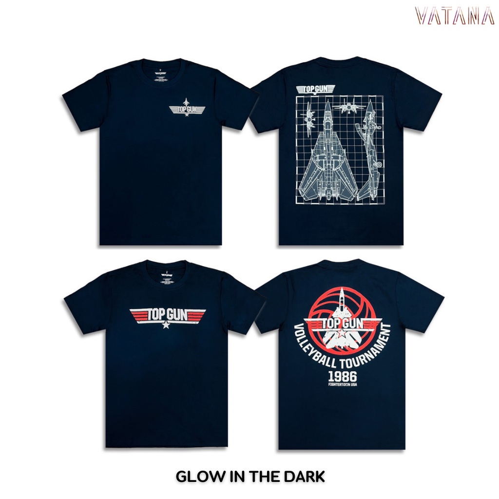เสื้อยืดคอกลมแฟชั่น VATANA - เสื้อยืดแขนสั้น สีกรม พิมพ์ลาย TOP GUN MAVERICK: Volleyball | Glow in t