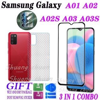 (3In1) ฟิล์มกระจกนิรภัย + ฟิล์มคาร์บอนไฟเบอร์ + เลนส์ด้านหลังสําหรับ Samsung Galaxy A03 A03S A12 A22 A32 A42 A02 A02S