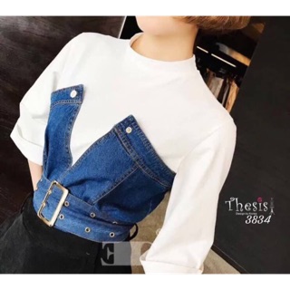ชุดเสื้อยืดต่อกับเกาะอกยีนส์ ดีไซน์สวย ส่งฟรีค่ะ