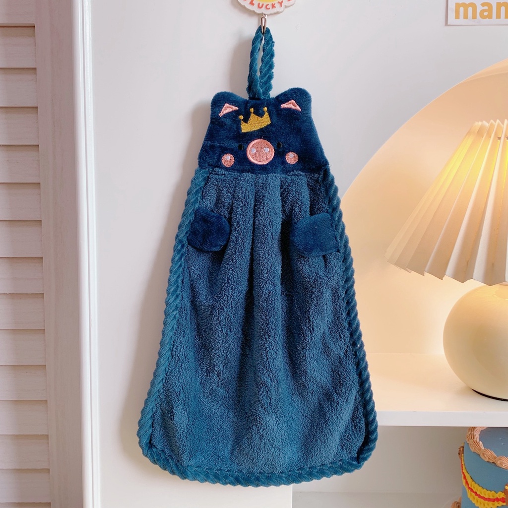 1ชิ้นน่ารักมงกุฎหมูมือผ้าขนหนูปะการังกํามะหยี่นุ่มดูดซับผ้าผ้าเช็ดจานแขวนผ้าห้องครัวห้องน้ําขี้เกียจเศษผ้าเช็ดผ้าขนหนู CRD - รูปที่ 5