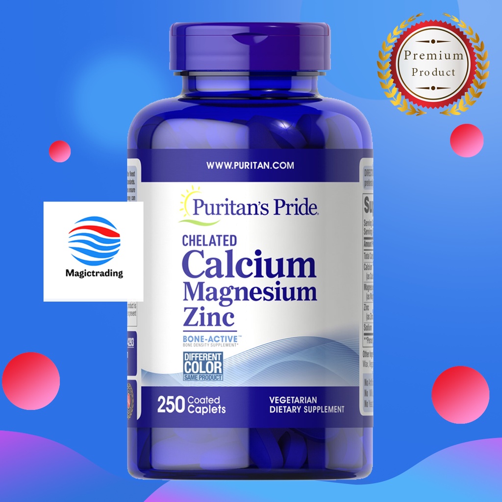 Puritan's Pride Chelated Calcium Magnesium Zinc - 1000 mg/400 mg/25 mg / 250 Caplets