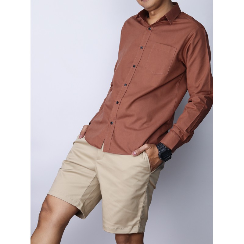 เสื้อเชิ้ตแขนยาวสีน้ำตาล คอปก ผ้าoxford ไซส์ M-XL รูปที่ 3