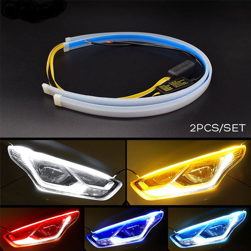 DRL 60cm สายไฟ LED ยืดหยุ่นสำหรับติดรถยนต์ไฟหรี่สีไอบลู ไฟเลี้ยวสีส้มไฟวิ่งยังมี สีขาว-ส้ม แดง-ส้ม