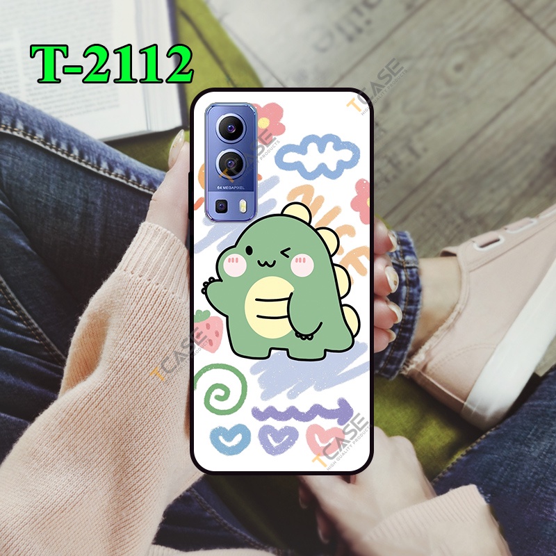 เคส Vivo Y72 5G, Y52 5G พิมพ์ลายไดโนเสาร์สีเขียว