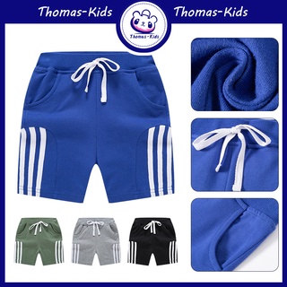 [THOMAS Kids] กางเกงขาสั้นลําลอง ผ้าฝ้าย 100% ยืดหยุ่น ลายทาง มีกระเป๋ากางเกง แฟชั่นฤดูร้อน สําหรับเด็กผู้ชาย อายุ 1-9 ปี