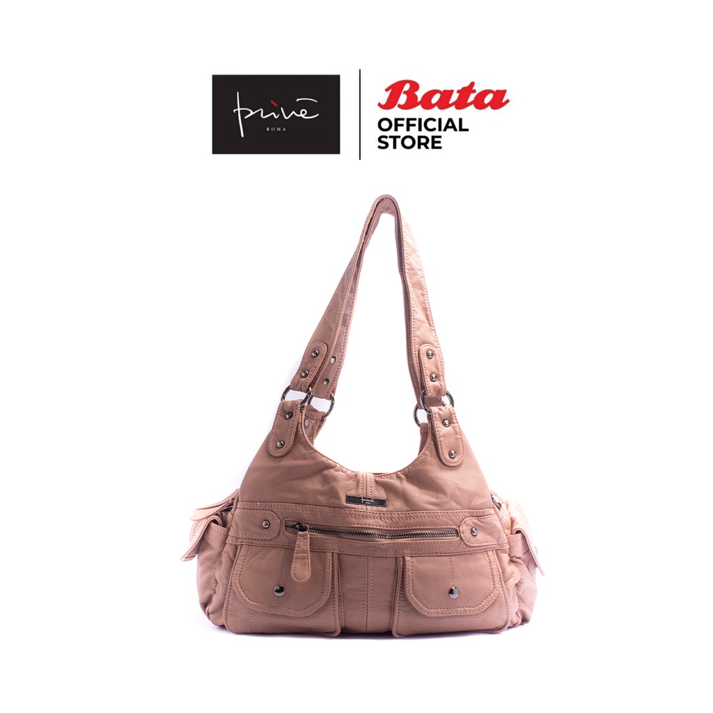 Bata บาจา ยี่ห้อ Prive กระเป๋าสะพายไหล่ กระเป๋าทรงนิ่ม หนังฟอก สำหรับผู้หญิง รุ่น Holly สีชมพู 99252