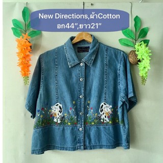 เสื้อยีนส์ New Direction ผ้าคอตตอนปักลายทรงสวย มือสองญี่ปุ่น สวยใหม่มาก รายละเอียดและขนาดดูในรูปค่ะ