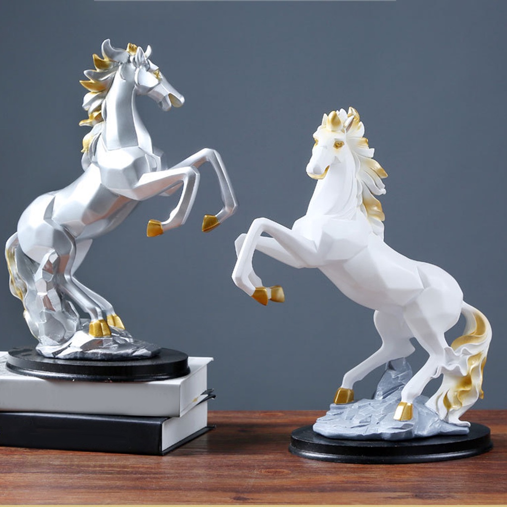 Horse Statuette Sculpture Collectable Artwork for Home Desk Decor โมเดลม้ายกคู่หน้าสีทอง