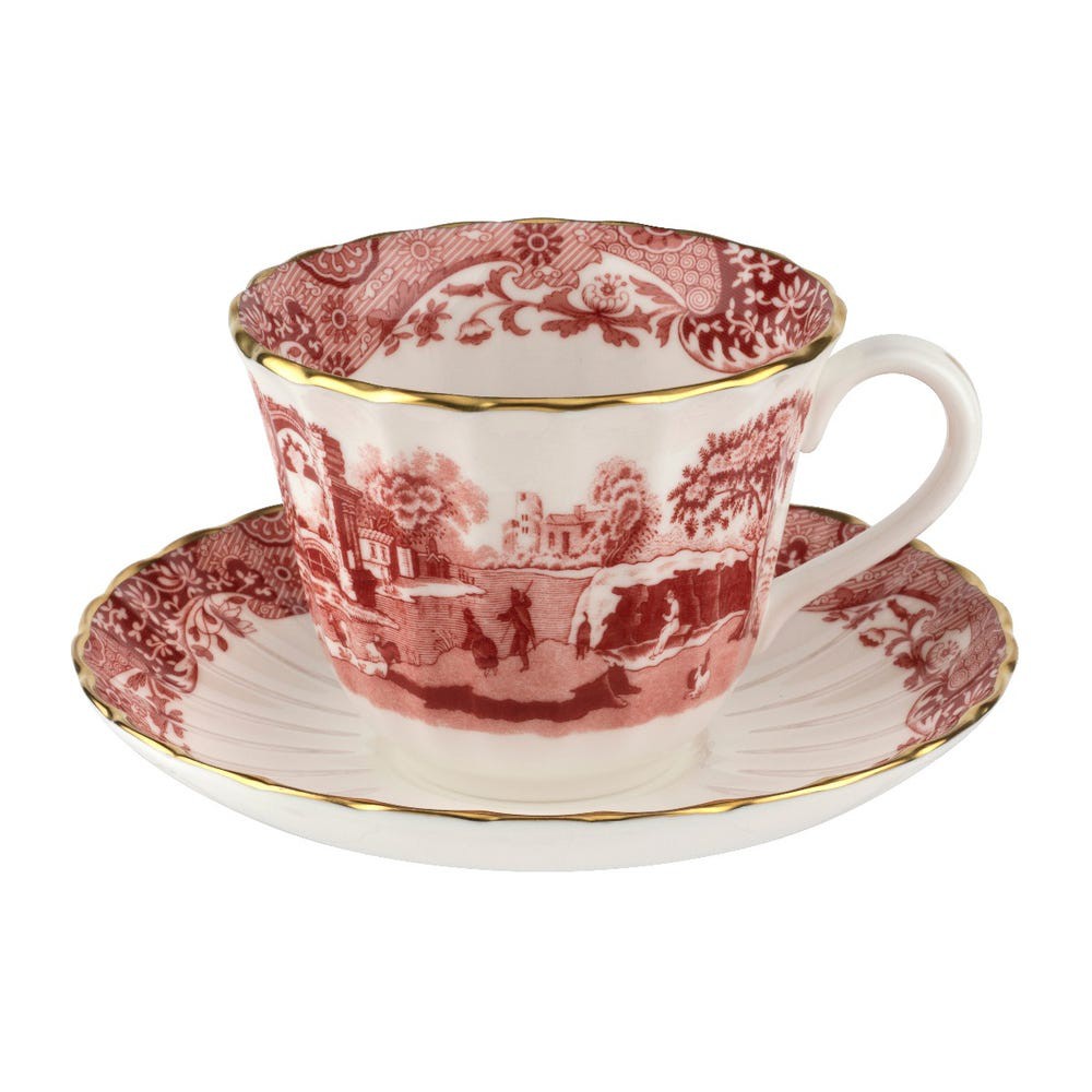Spode Cranberry Italian 250th Anniversary Teacup & Saucer ถ้วยกาแฟ