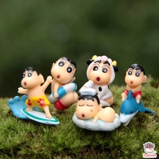 ชินจังเที่ยวทะเล [ เซต 8 ชิ้น ] ตุ๊กตาจิ๋ว โมเดลจิ๋ว แต่งสวน