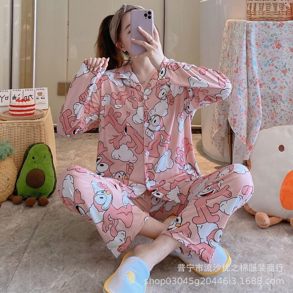 ชุดนอน ชุดนอนขายาวแขนยาว ชุดนอนผู้หญิง ชุดนอนลายน่ารัก ชุดนอนผู้หญิงผ้า ...