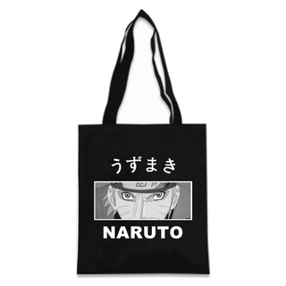 Naruto Uzumaki Naruto Itachi Gaara กระเป๋าเดินทาง ผ้าแคนวาส ทรงโท้ท สีดํา สีขาว ของขวัญ สําหรับช้อปปิ้ง DIY