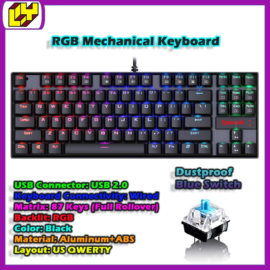REDRAGON K552 RGB Mechanical Gaming Keyboard 87 Keys RGB Waterproof Keyboard Tactile Anti Ghosting R