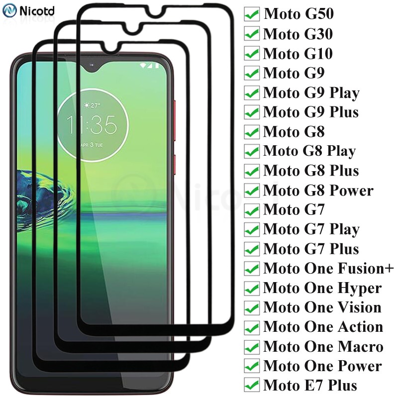 กระจกนิรภัยสําหรับ Moto G8 G7 G9 Play Plus Power G10 G30 G50 ป้องกันหน้าจอสําหรับ Moto One Hyper Action Vision Macro Fusion