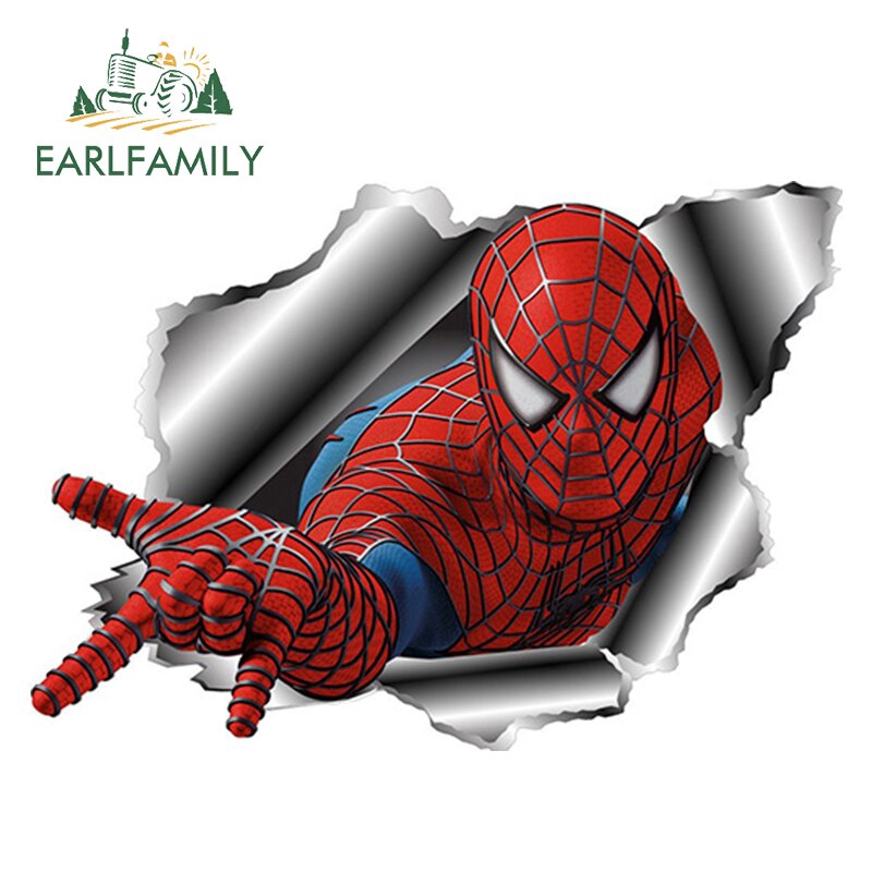 EARLFAMILY 13 ซม.Spiderman สติกเกอร์ขาดโลหะการ์ตูนรถสติกเกอร์กันชน Marvel Decal กันน้ํารถอุปกรณ์เสริม Decals