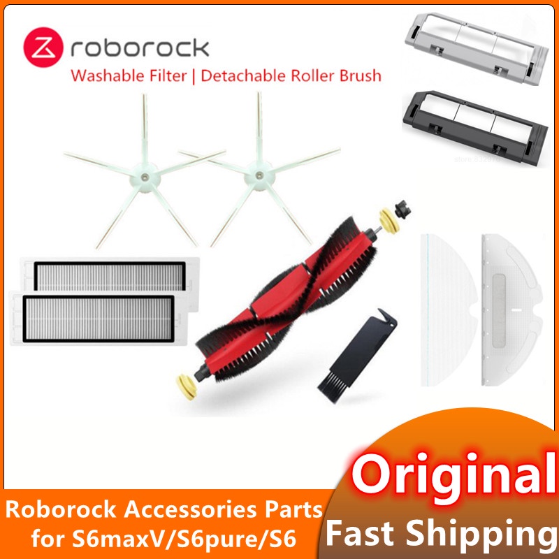 [Not Original] For Roborock S6 MaxV and S6 Pure Accessories/Parts Detachable Main Brush, Silicon Side Brush, Washable Hepa Filter and Mop Cloths Replacement Kit for S5 Max