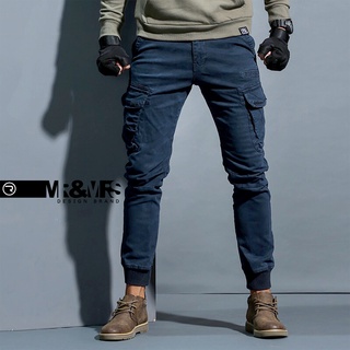 กางเกงขายาว ขาจั๊มกระเป๋าข้าง เดินป่า ชาย/หญิง Jogger Pants ผ้า cotton นุ่ม สวมใส สบาย รุ่น RML (สีกรม) Mr.mrs.shopp