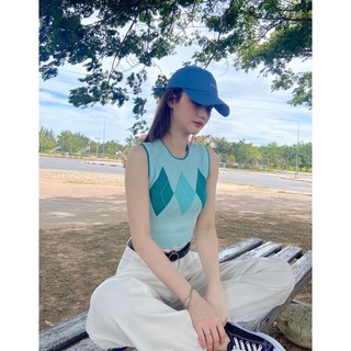 เสื้อผ้านิตแขนกุดสีพาสเทลเอวจั๊มงานแฟชั่นเกาหลี