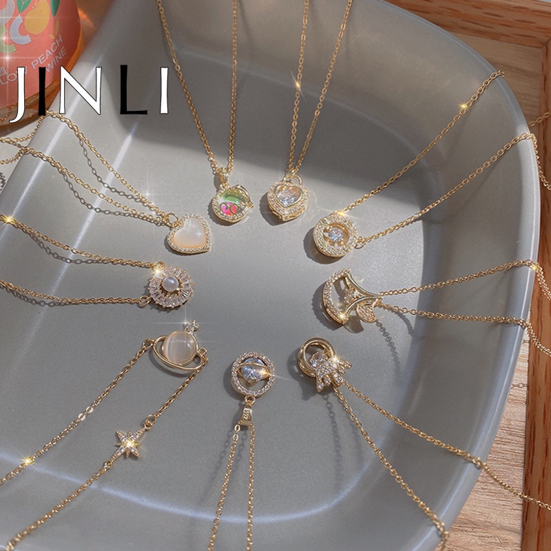 Jinli เครื่องประดับแฟชั่น สร้อยคอจี้คริสตัลรูปหัวใจ สําหรับผู้หญิง