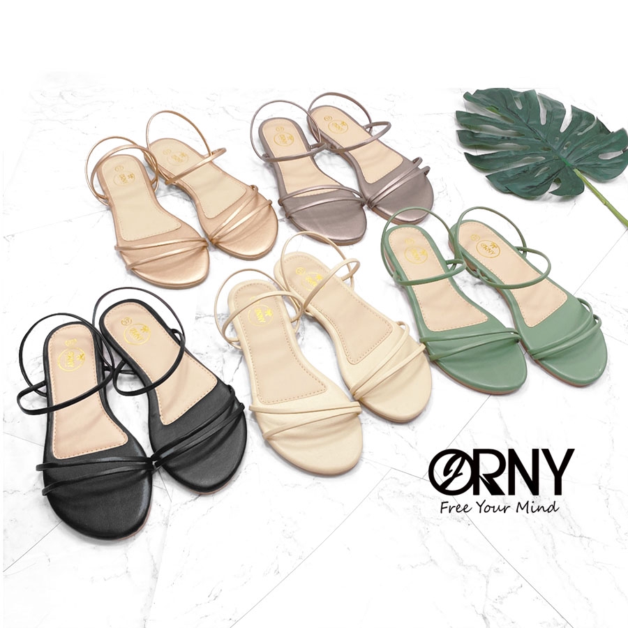 Flat Sandals 89 บาท มาแล้วน้าา   OY750 ของแท้   ORNY(ออร์นี่) ®รองเท้าแตะรัดส้น 3 Slide พื้นนุ่ม Women Shoes