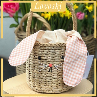 [LOVOSKI] Girls Cute Straw Bag Summer Beach Rattan Basket Tote Purse Beach Handbag