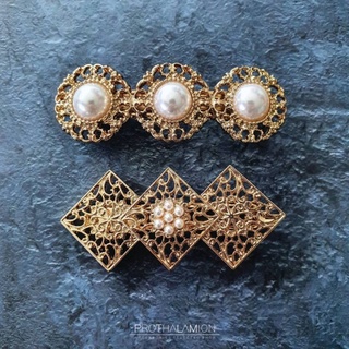 Vintage Thai Asian Style Pearl Gold Hair Clip : กิ๊บ หนีบผม วินเทจ ไทย เอเชีย สีทอง มุก