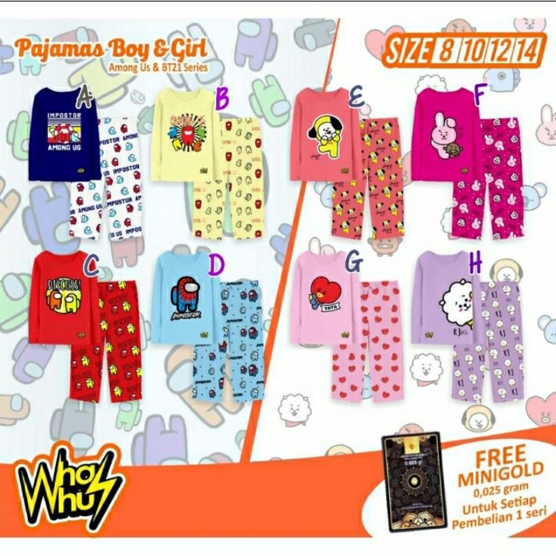 CUTE BOY PAJAMAS AMONG US & GIRL BTS 12 BY WHAZWHUZ