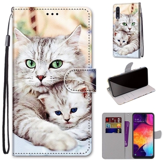 เคสโทรศัพท์หนัง PU ฝาพับแม่เหล็ก ลายสัตว์ 3D พร้อมช่องใส่บัตร และสายคล้อง สําหรับ Samsung Galaxy A50S A30S