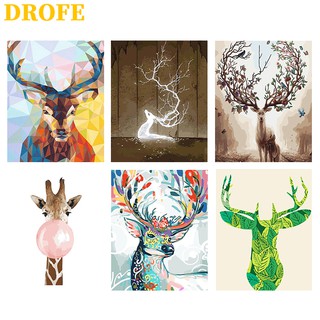 DROFE ภาพวาดระบายสีตามตัวเลข ผ้าใบ รูปกวาง ขนาด 50X40 ซม.