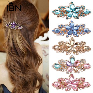 * หญิงสาว Rhinestone Flower คลิปหนีบผม Barrette Hairpin