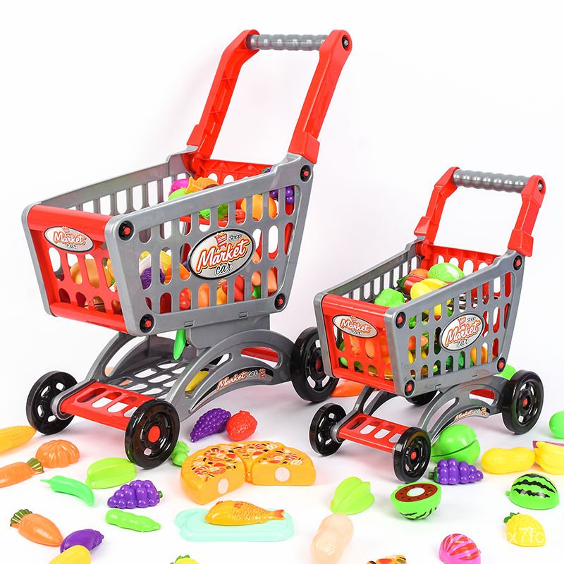 Children Play House plus-Sized Toy Shopping Cart Set Simulation Fruit Cutting Simulation Supermarket Trolley