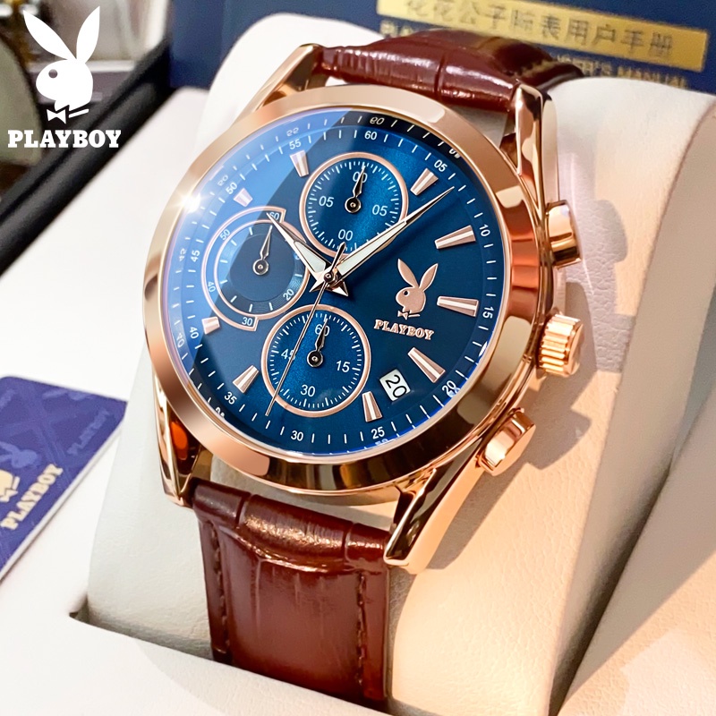 Playboy นาฬิกาผู้ชาย 3042 โครโนกราฟ สายหนัง กันน้ำ 30M