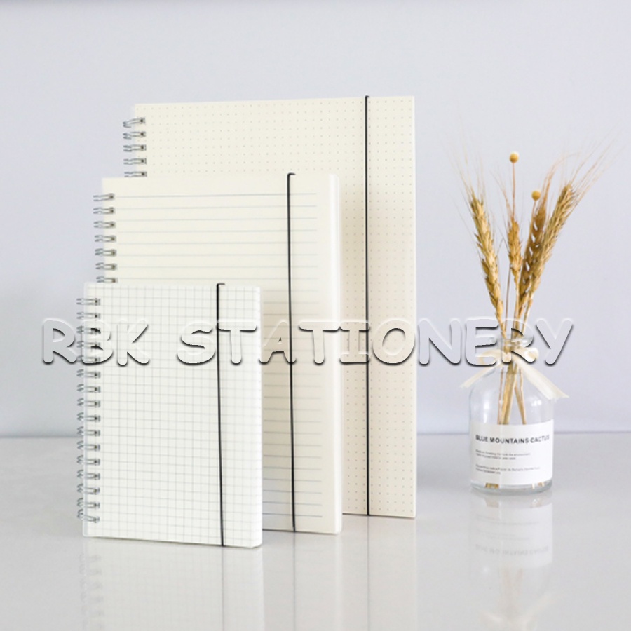 สมุดโน๊ตสันห่วง สมุดโน๊ตเส้นกริด สมุดโน๊ต A6 A5 B5 ปกขุ่น รัดเชือก