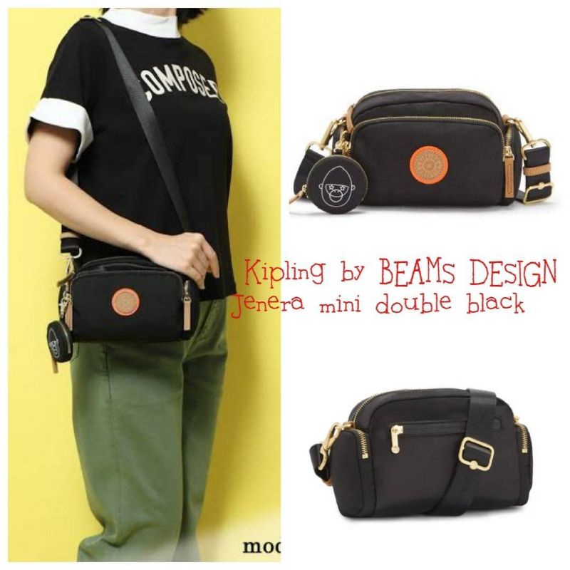 💕 Kipling by BEAMS DESIGN  Jenera mini double black กระเป๋าสะพายไหล่