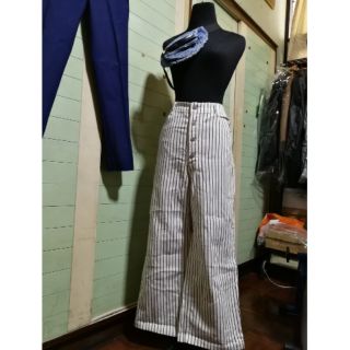 Used GU wide pants vintage b&amp;w stripe jeans