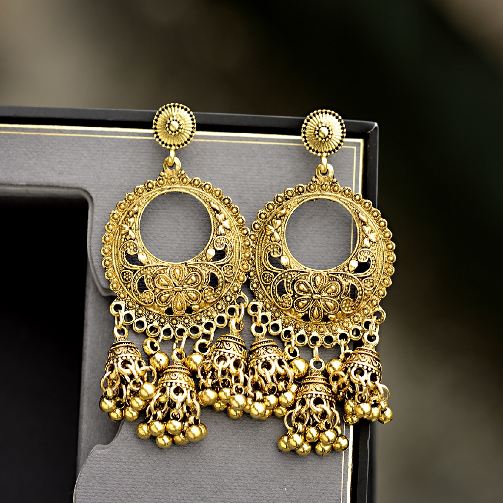 2019 เงินรอบอียิปต์ Vintage Jumka Bells ต่างหูพู่สําหรับผู้หญิงดอกไม้คลาสสิก Tribal Gypsy อินเดีย