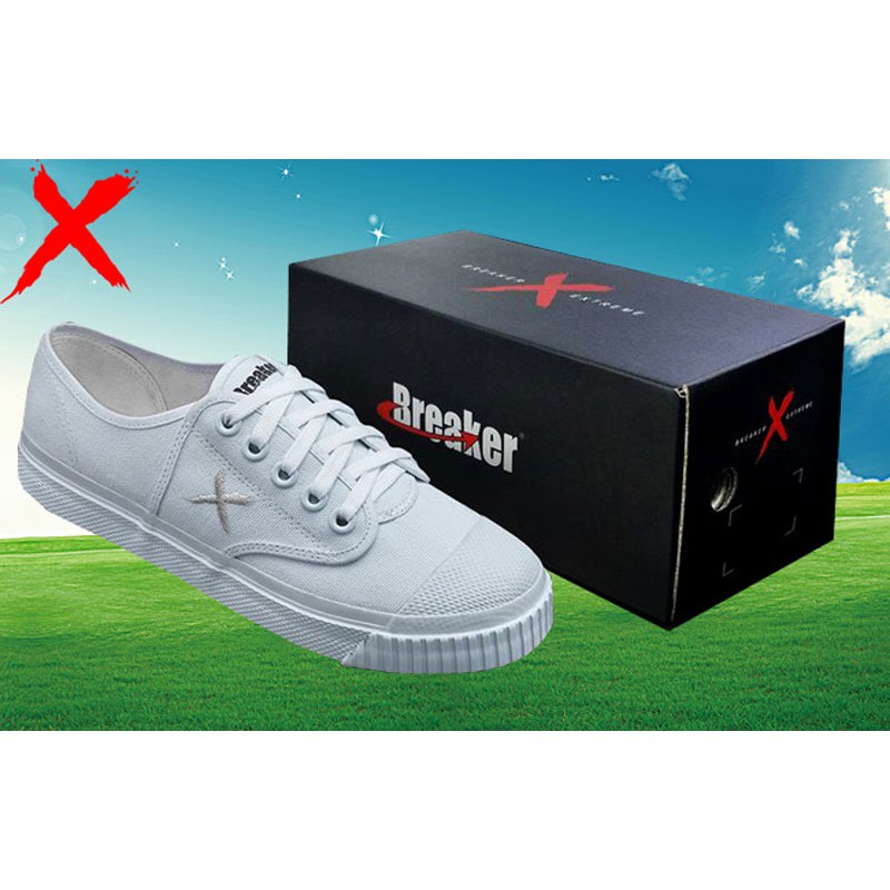 Breaker X รองเท้านักเรียนผ้าใบชาย สีขาว